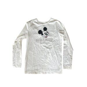 Disney Store Women's White Mickey Mouse Rhinestone Long Sleeve T-Shirt Size S